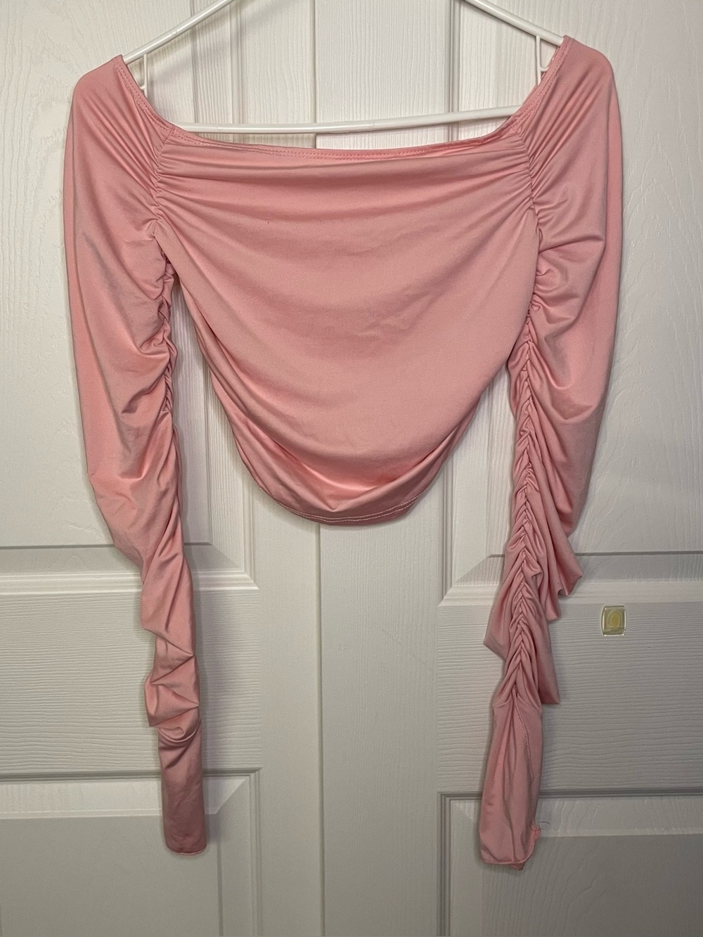 Pink Ruched Cropped Long Sleeve Top size S